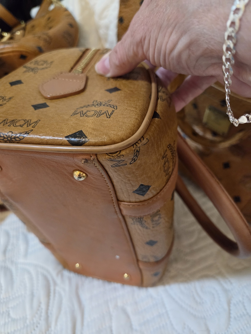 MCM Visetos Cognac Mini Boston Satchel - Picture 5 of 15